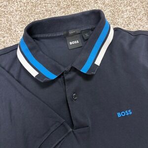 BOSS Hugo Phillipson Slim Fit Short Sleeve Polo Womens Large Navy Black Label